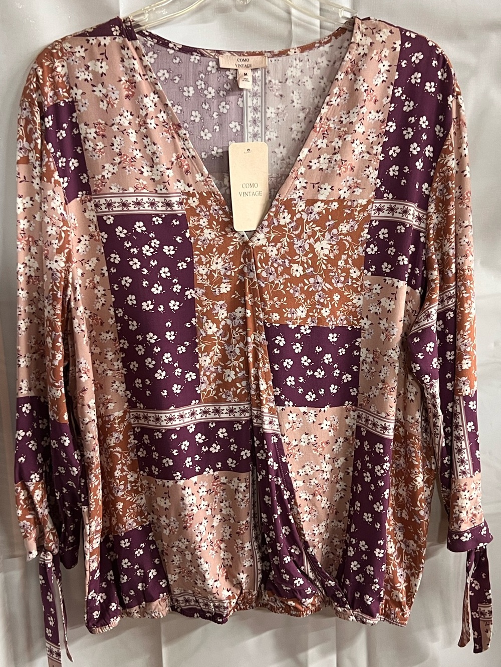 Como Vintage Patchwork Floral Boho Print Blouse NWT Med